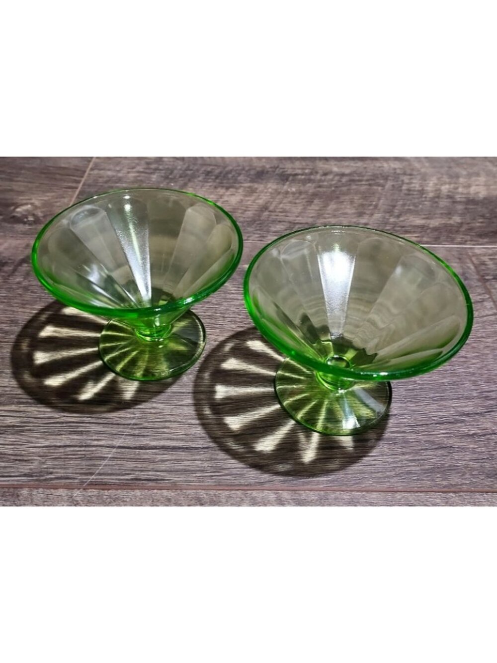 Federal Glass Company Pudding Custard Sherbet 2 Cups Glowy Depression Green - Picture 16 of 16